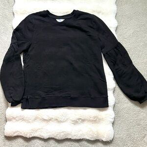 Black Cotton Women's Sweater Balloon Sleeve